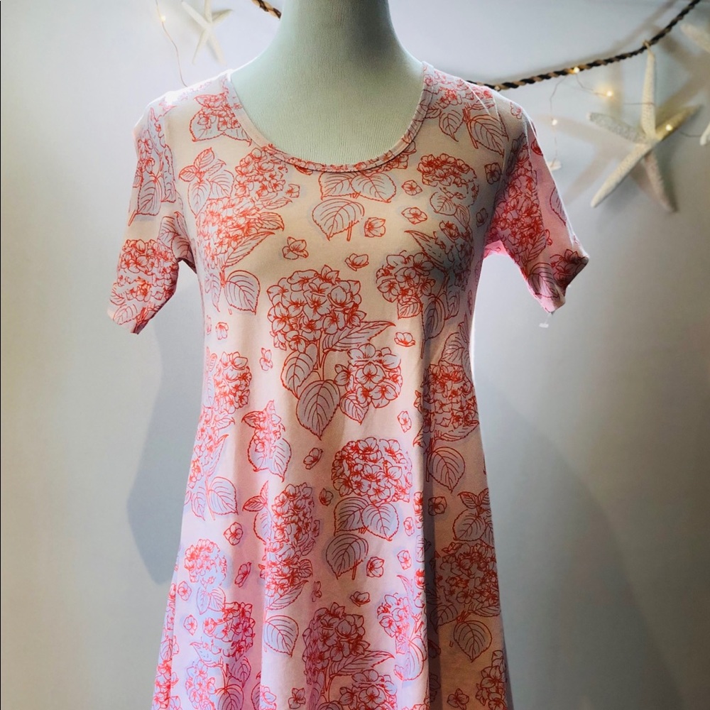 Lularoe Pink Floral Knit Tunic Dress Hi-Lo Hem XXS